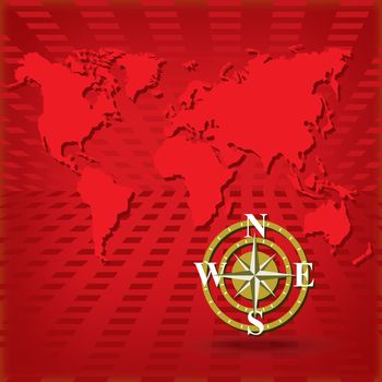 Abstract background with red map and compass
