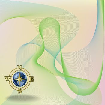 Abstract background with compass and green waves