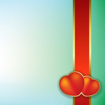 Valentine's greeting with red ribbon on green