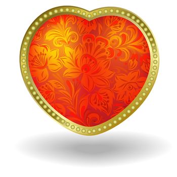 red heart with red floral ornament isolated on a white