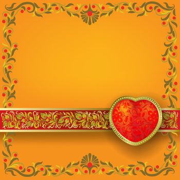 Valentines greeting with heart on orange background