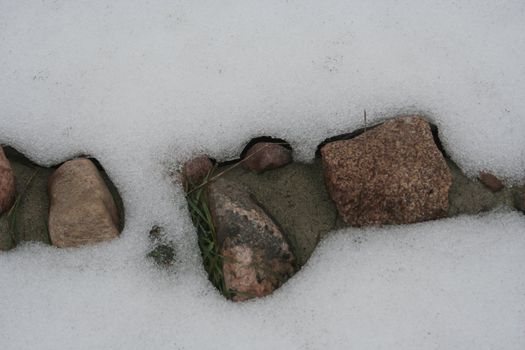 stones in the snow