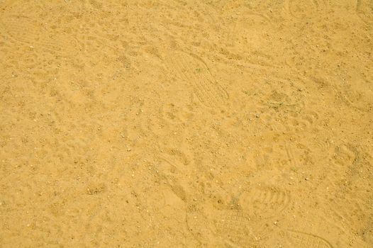 baseball field, several players footprints 