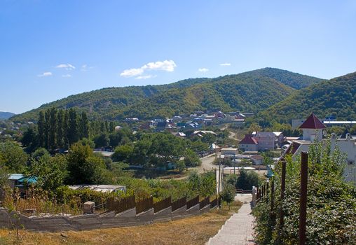 View of  village in  mountains, Krasnodar Region, Russia.