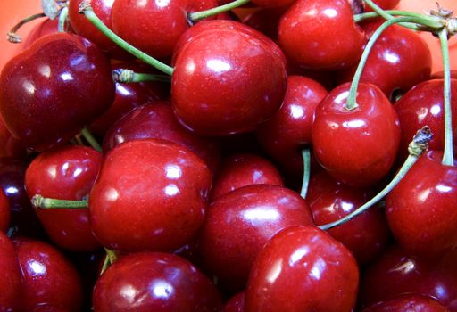 Close up of a bunch of red cherries