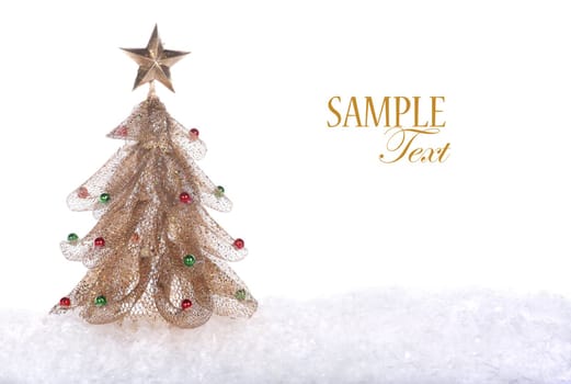 Gold Christmas tree isolated on white background