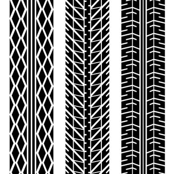 Three different tire tread patterns in black and white