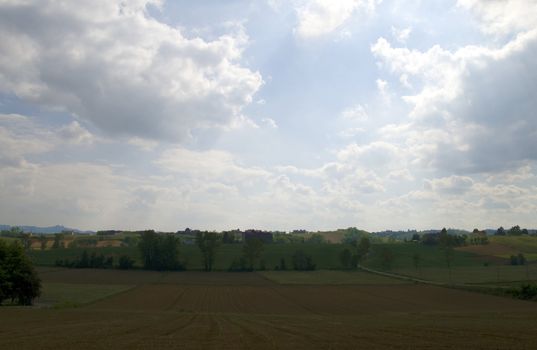 Landscape of country and blue sky with clouds