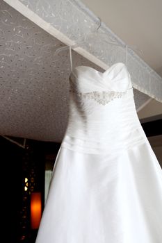 Beautiful white silk and satin wedding dress.