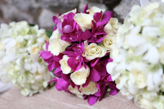 Wedding bouquet made of tropical flowers.