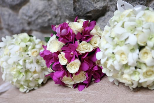 Wedding bouquet made of tropical flowers.