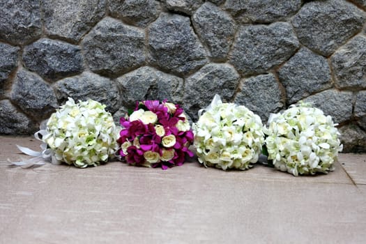 Wedding bouquet made of tropical flowers.