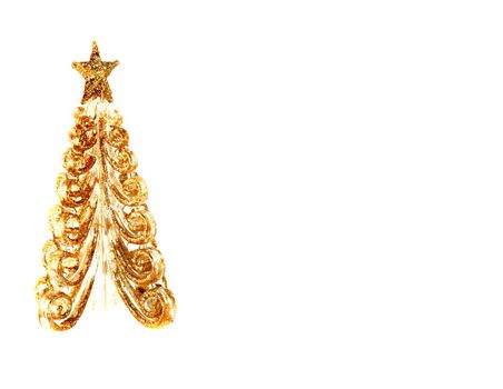 Beautiful golden fake Christmas tree with copy space