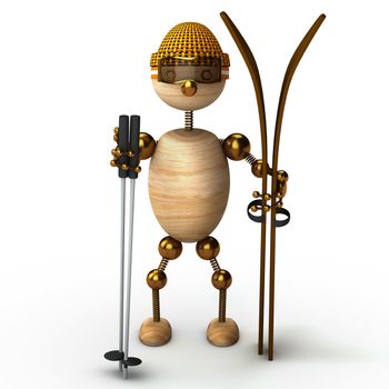 wood man skiing 3d rendered for web