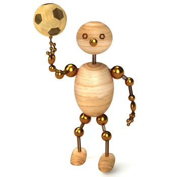 wood man with a football 3d rendered for web