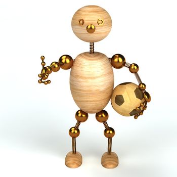 wood man with a football 3d rendered for web