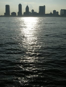 Jersey City skyscrapers silhouettes, photo taken from Manhattan