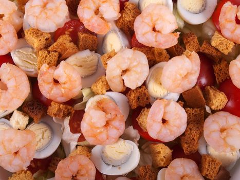 Close-up shot of a shrimp salad plate