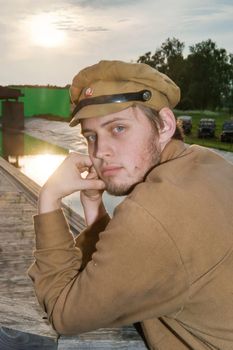 Portrait of soldier in uniform of World War 1 Costume accord the times of World War I. Photo made at cinema city Cinevilla in Latvia. Cockade on the hat do not contain trade mark.