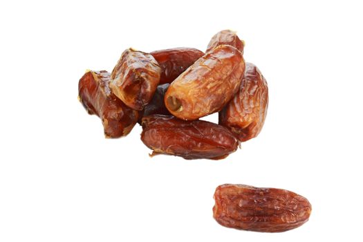 Pitted dates isolated on a white background with clipping path included. 
