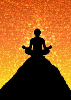 Illustration of a person sitting atop a mountain in Meditation