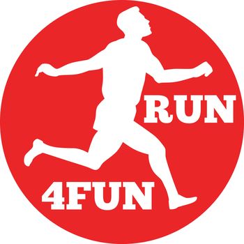 illustration of a silhouette of Marathon runner running race set inside circle done in retro style words run 4fun 