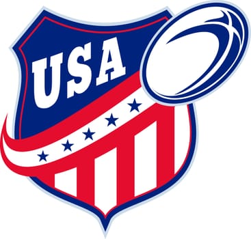 illustration of an American rugby ball shield with stars and stripes and words usa 
