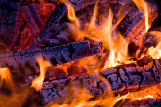 close-up firewood in orange fire