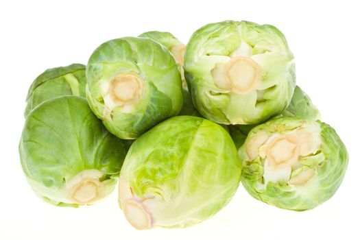 heap of brussels sprouts, isolated on white