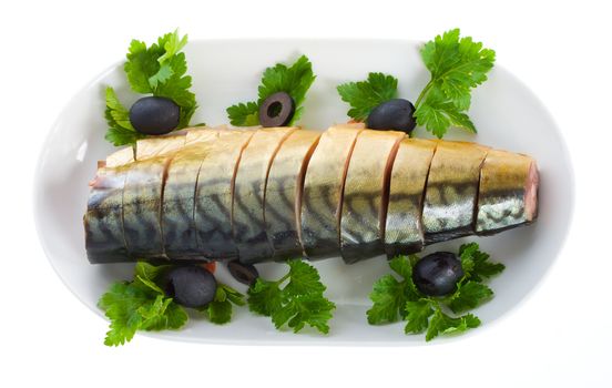 mackerel on plate, isolated