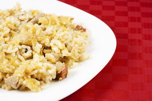 Traditional Serbian food (Podvarak) with cabbage, rice and meat.