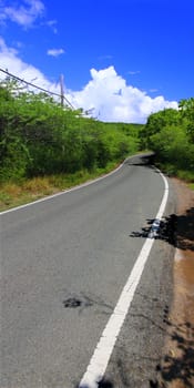 A perilously narrow two-lane road near Guanica in Puerto Rico.