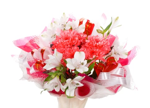 wedding bouquet with orchid and chrysanthemum, isolated on white