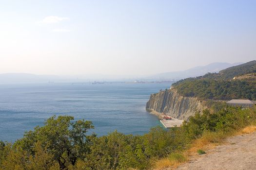 View of  Black Sea and  rocky coast near Novorossiysk, Russia.