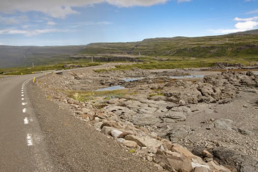 Empty asphalt route in Iceland - Westfjords.