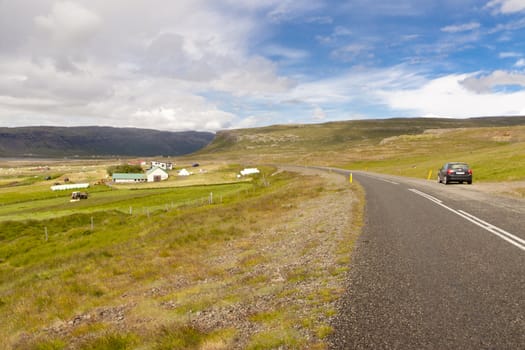 Good asphalt route in Iceland on Westfjords. Summer sunny day.