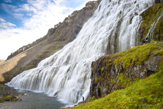 Westfjords, Iceland. View on big, beauty and rapid water in Dynjandi waterfall.