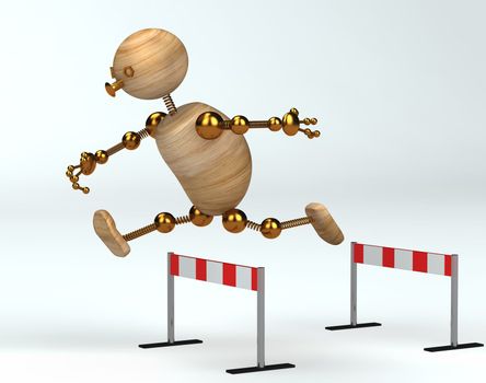 wood  man running over barrier 3d rendered