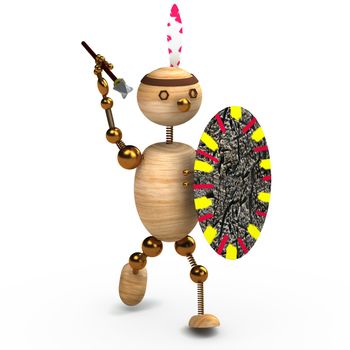 wood man indian with spear 3d rendered