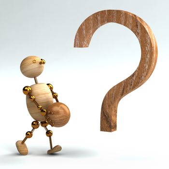 wood man with question mark isolated 3d rendered
