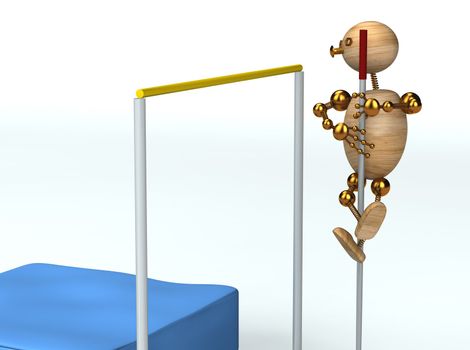 wood  man high pole jump 3d rendered