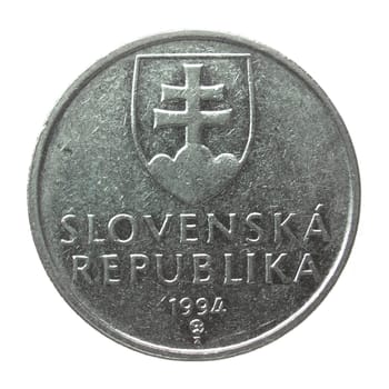 Vintage Slovak coin isolated over a white background