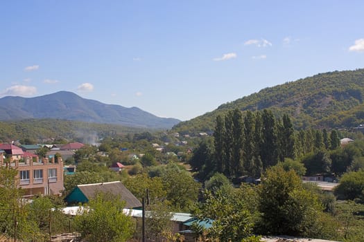 View of village in mountains, Krasnodar Region, Russia.