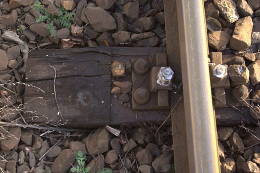 railway track lines on wooden undercoats