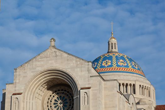 Basilica of the National Shrine of the Immaculate Conception in Washington DC on a clear winter day