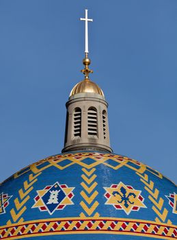Mosaic tiled Dome of Basilica of the National Shrine of the Immaculate Conception in Washington DC on a clear winter day