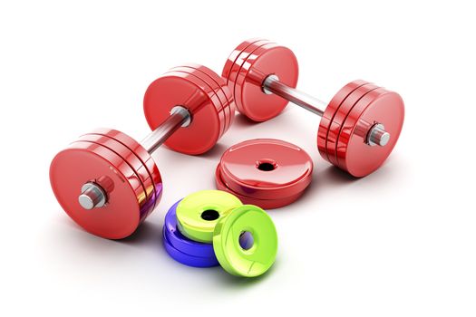 Dumbbells on white background. 3d rendered image.