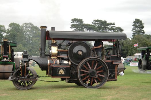 large black traction steam roller at a steam rally