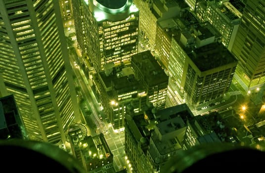 green city night, photo taken from a skyscraper