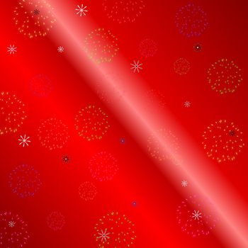 christmas red paper effect background with snowflakes and fireworks